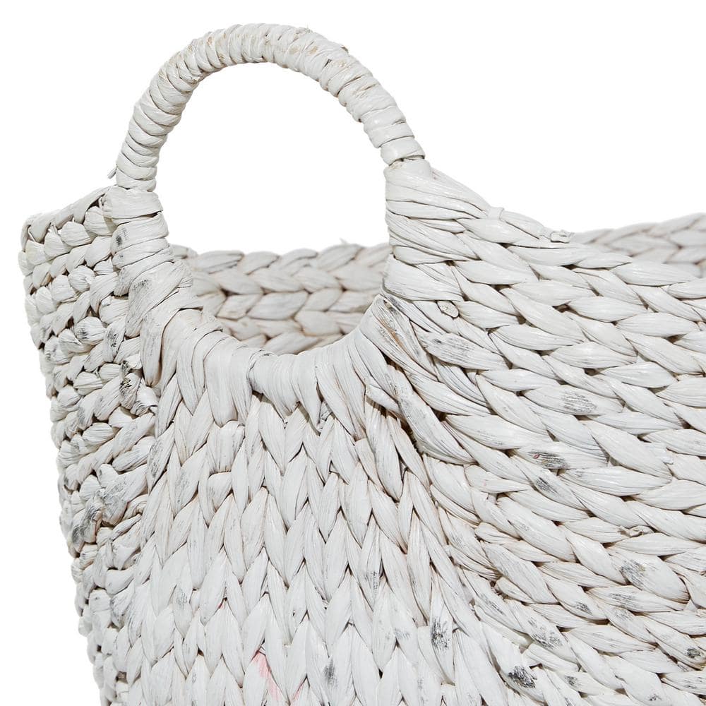 Round Seagrass 21'' Storage Basket with White and Pink Accents