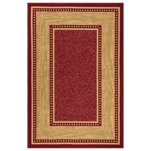 House Collection Non-Slip Rubberback Border Design 3x5 Indoor Area Rug, 3 ft. 3 in. x 5 ft., Red/Beige