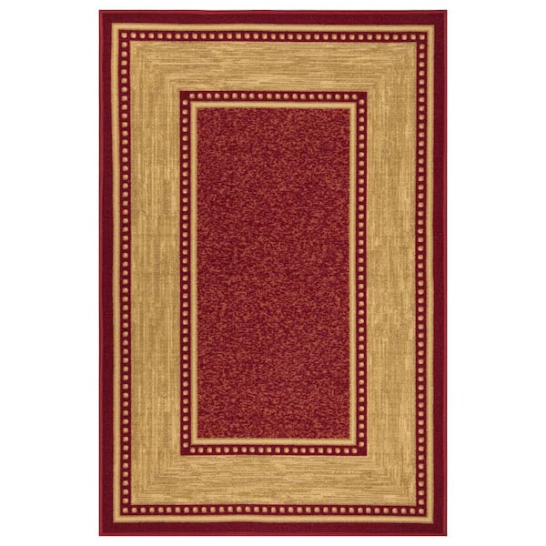 Ottomanson House Collection Non-Slip Rubberback Border Design 3x5 Indoor Area Rug, 3 ft. 3 in. x 5 ft., Red/Beige