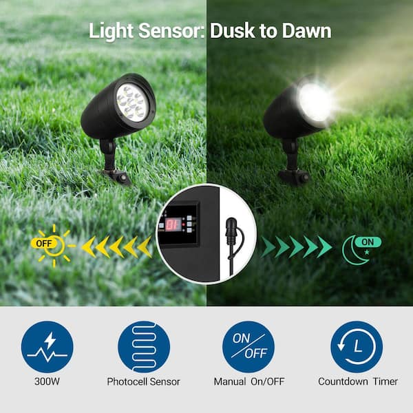 Low Voltage 300-Watt Metal Landscape Lighting Transformer with 3-Zones Control Light Dusk to Dawn Sensor and Timer