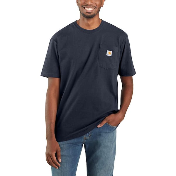 Carhartt Men\'s Regular Large Navy Cotton Short-Sleeve T-Shirt K87-NVY - The  Home Depot