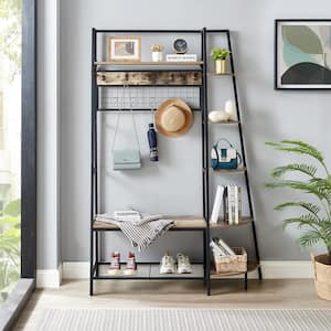Giltner Gray Hall Tree Entryway Coat Rack with Bench and Bookshelves