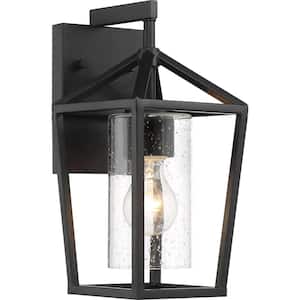 Hopewell Matte Black Outdoor Hardwired Wall Lantern Sconce with No Bulbs Included
