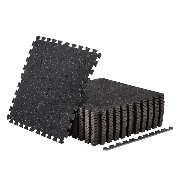 Puzzle Exercise Mat, 24 PCS Equipment Mats, 24 x 24 x 0.4 in., High-Density EVA Foam Mats Interlocking Black 96 sq.ft