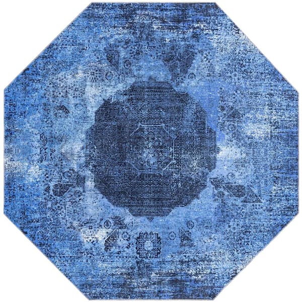 Unique Loom Yara Nayer Overdyed Blue 7 ft. 10 in. x 7 ft. 10 in. Area Rug