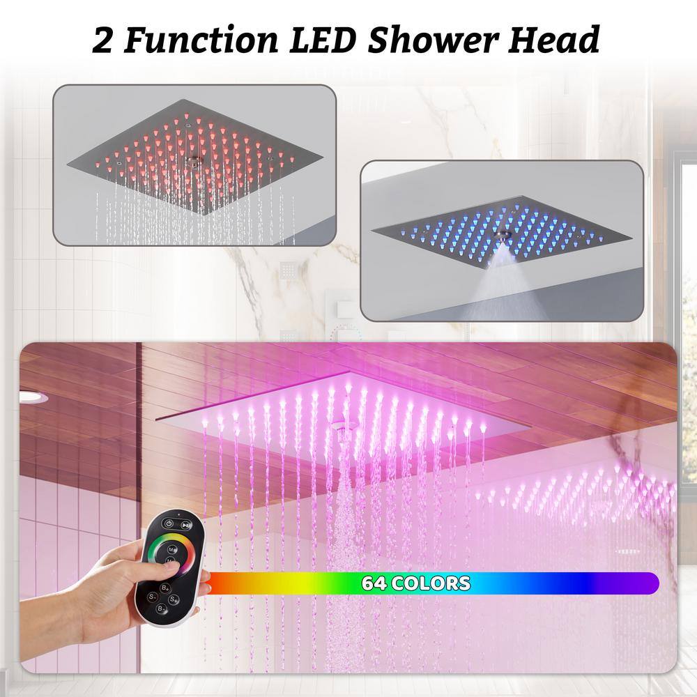 12" Brushed Nickel LED Ceiling Mounted Rainfall Shower System