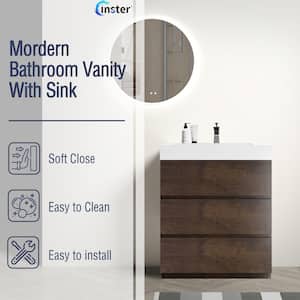 NOBLE 30 in. W x 18 in. D x 25 in. H Single Sink Freestanding Bath Vanity in Wood with White Solid Surface Top