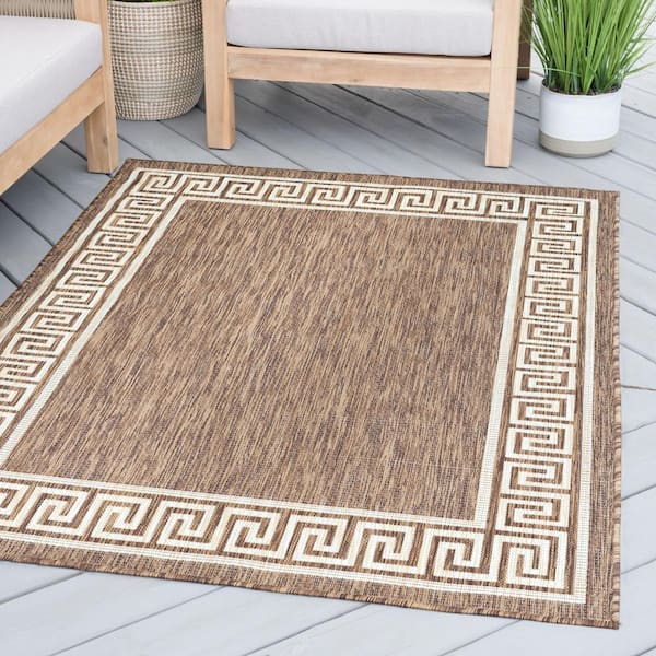 Eco Greek Key Brown 9 ft. x 12 ft. Indoor/Outdoor Area Rug
