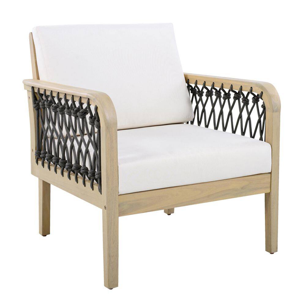 Lolita Dark Gray+Light Teak Acacia Wood Rope Weave Outdoor Patio Lounge Chair with Cream Cushions price history on PriceWatchPro