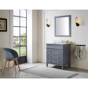 Wineck 30 in. W x 35 in. H Bath Vanity in Gray with Marble Vanity Top in Carrara White with White Basin and Mirror