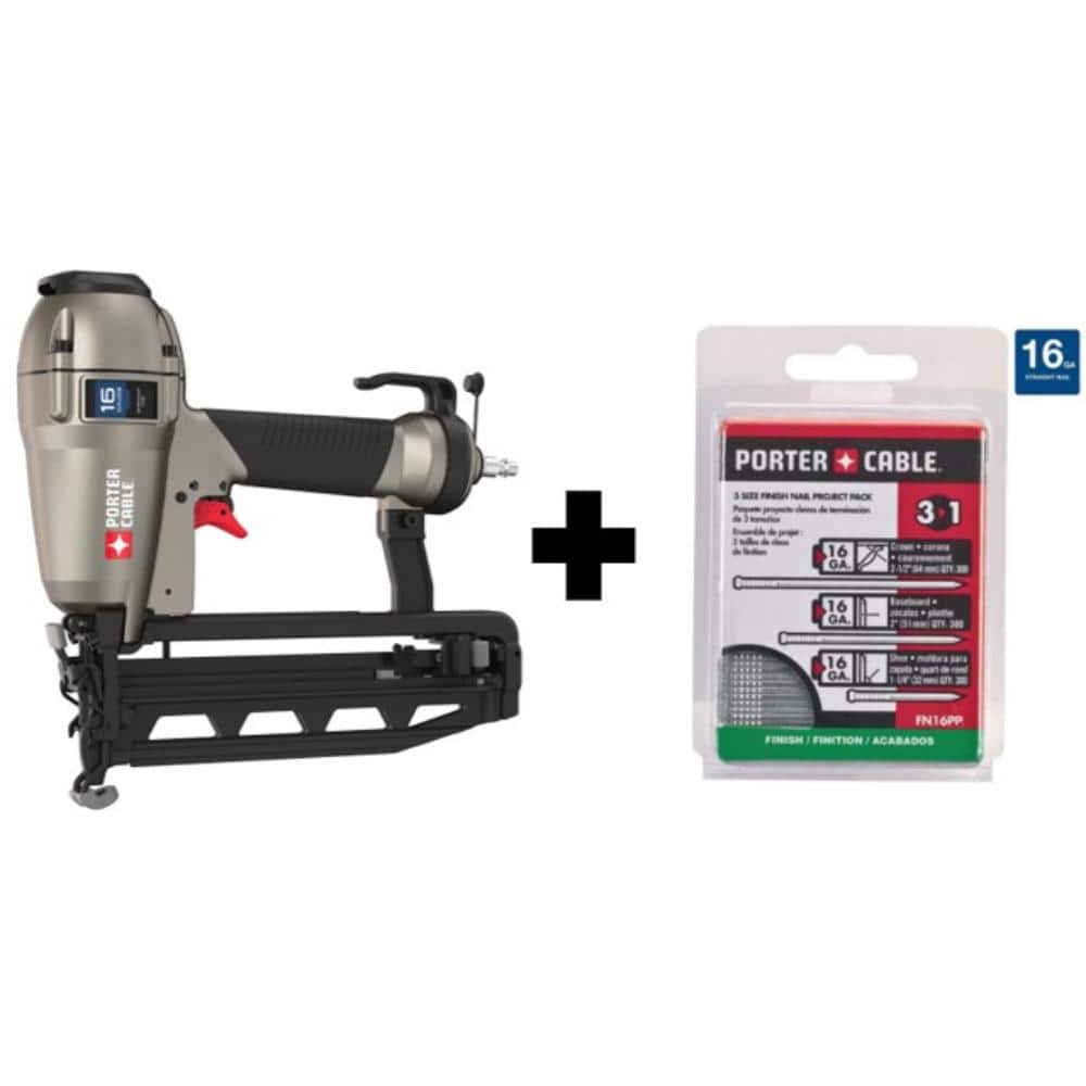 Porter-Cable Pneumatic 16-Gauge 2-1/2 in. Nailer Kit and 16-Gauge Finish Nail Project Pack (900 per Box) -  FN250CwFN16PP