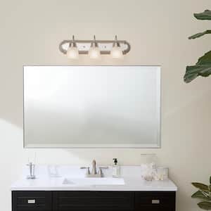 Independence 24 in. 3-Light Brushed Nickel Traditional Bathroom Vanity Light with Frosted Glass Shade