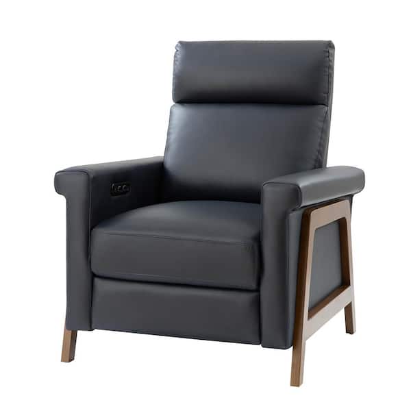 JAYDEN CREATION Laura 28.75 Wide Navy Genuine Leather Power Recliner with Solid Wood Frame