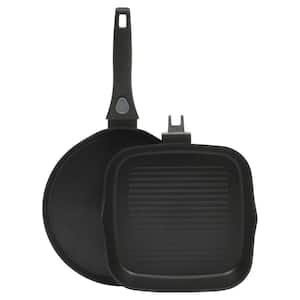 11 in. Nonstick Aluminum Pancake and Frying Pan Set in Black