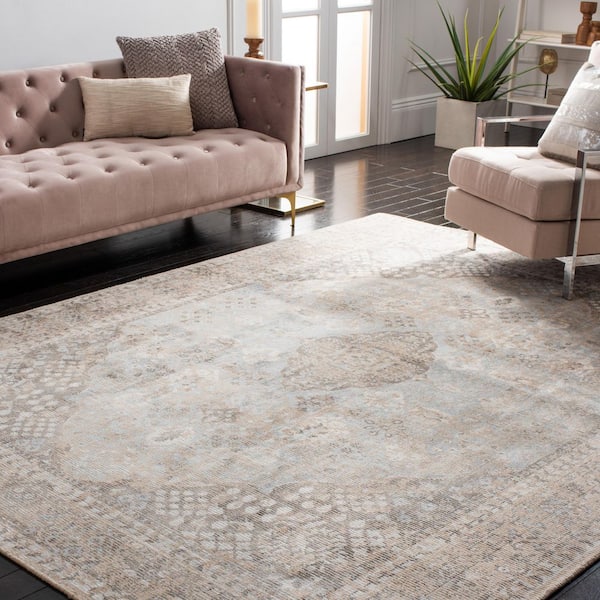 Restoration Vintage Beige/Sand 8 ft. x 10 ft. Ornate Border Area Rug