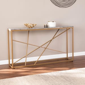 Salla 52 in. Gold/Gray Faux Marble Standard Rectangle Composite Console Table