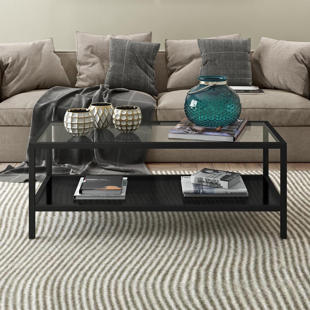 Rigan 45" Blackened Bronze Metal & Glass Rectangular Coffee Table