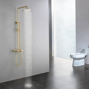 Luxury Thermostatic 2-Spray Multi-function  Wall Bar Shower Kit with Hand Shower in Brushed Gold