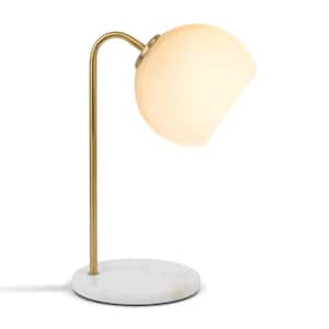 Krystal 14.5 in. Antique Brass Modern LED Arc Desk Lamp with White Glass Globe Shade