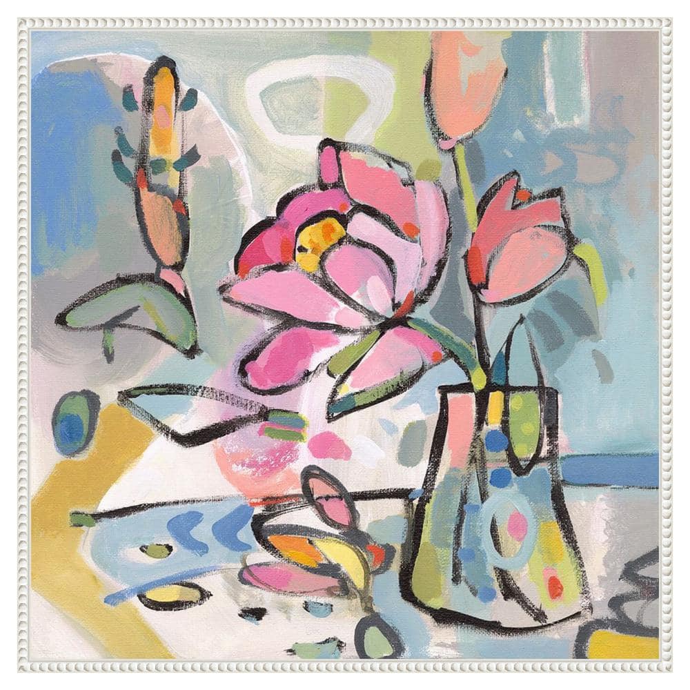 Colorful Abstract Floral Canvas Print with Beaded Frame