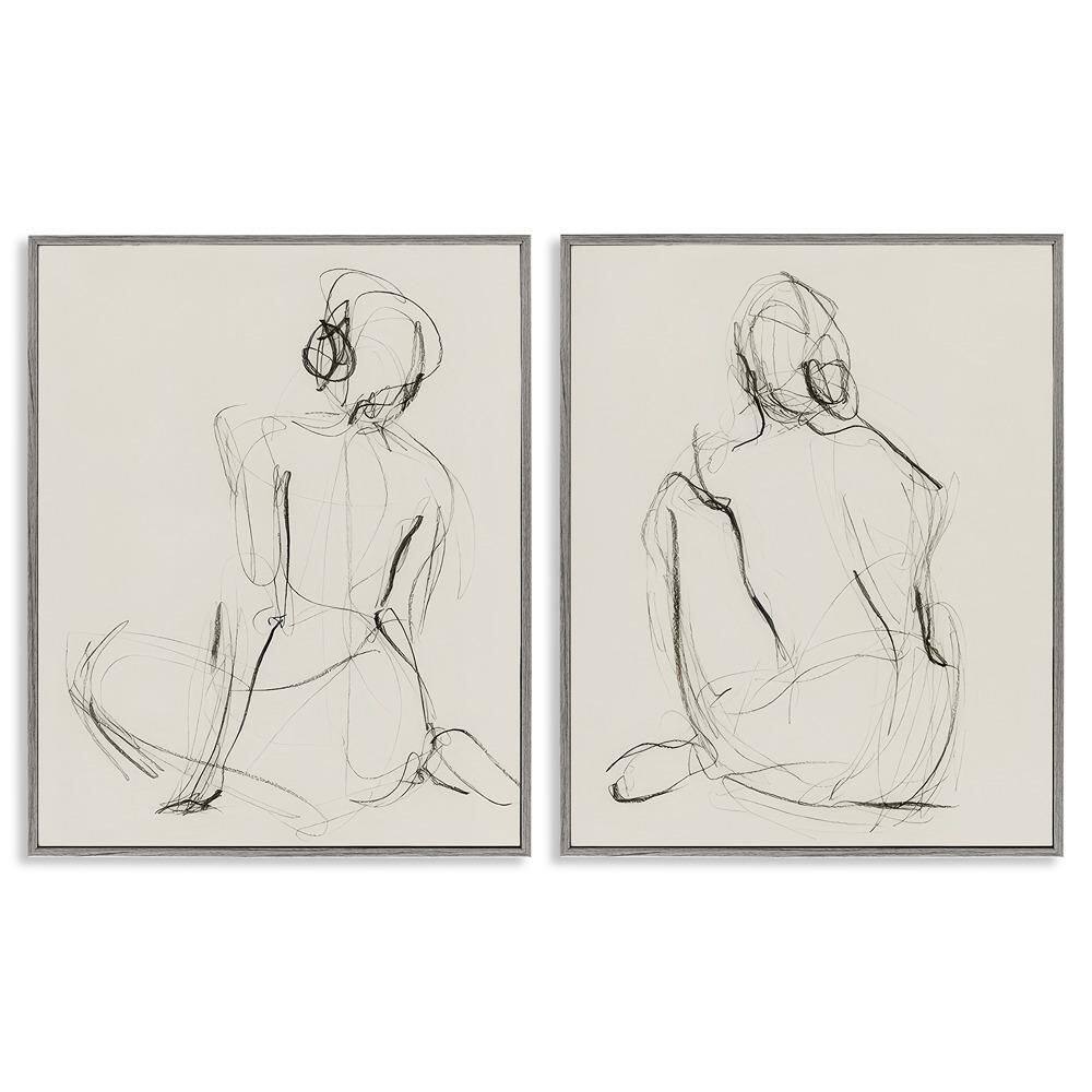 Sitting Female Figure Drawing by Victoria Barnes 2 Piece Gray Framed People Giclee Art Print 14 in. x 11 in. price history on PriceWatchPro