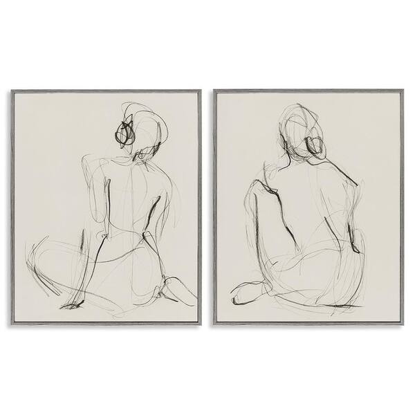 Sitting Female Figure Drawing by Victoria Barnes 2 Piece Gray Framed People Giclee Art Print 30 in. x 24 in.