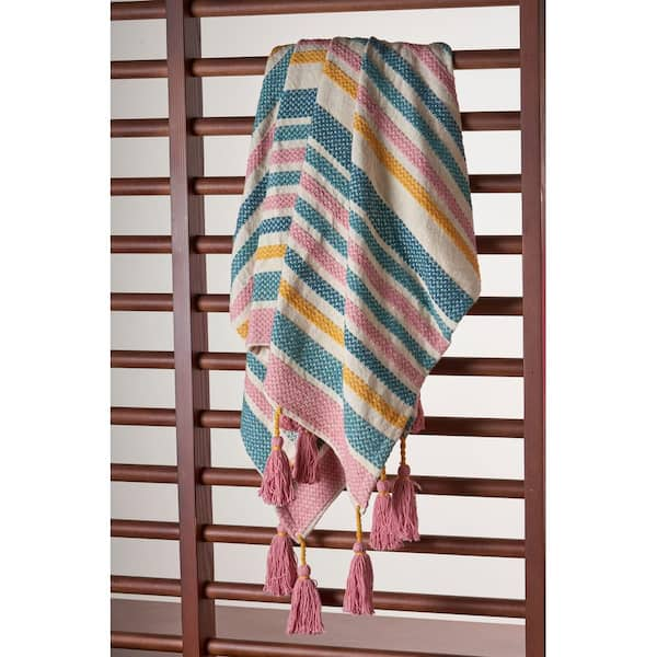 LR Home Striped Throw Blanket - Blue Pink