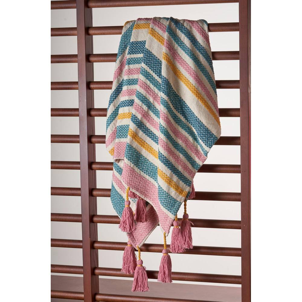 Coastal Striped Cotton Throw Blanket in Multi-Color, 50" x 60"