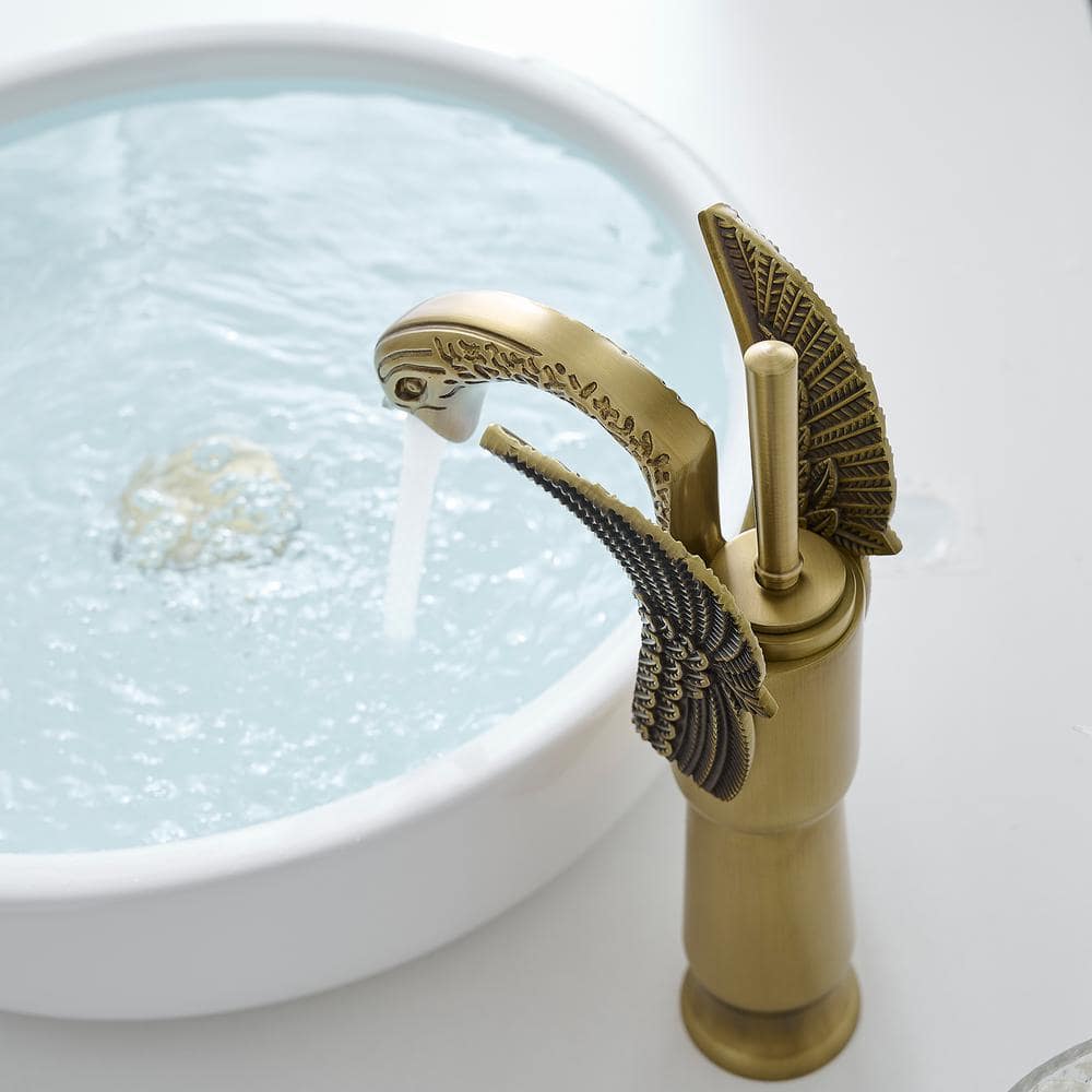 Antique Brass Swan Single Handle Bathroom Faucet with Pop-Up Drain