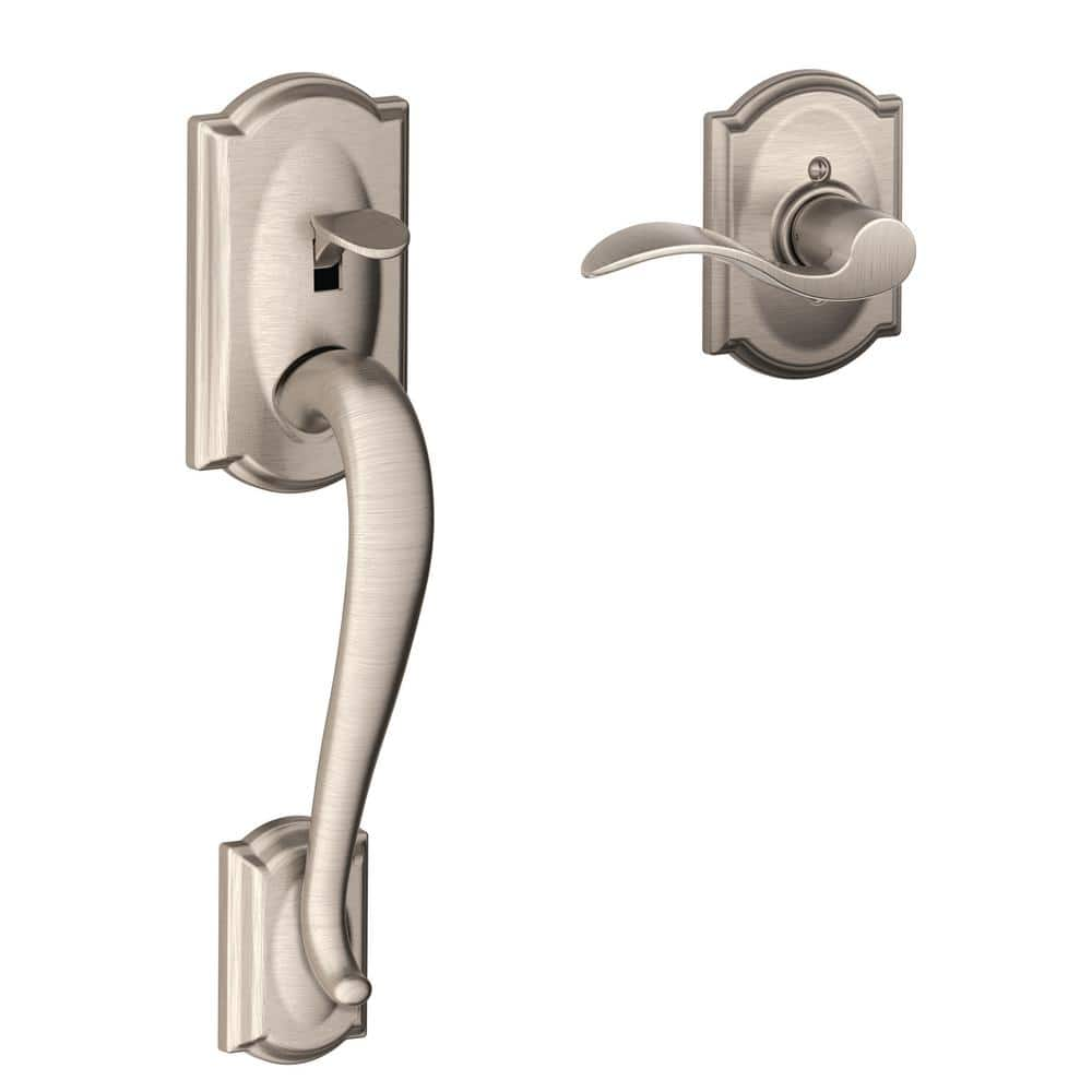 Schlage Camelot Satin Nickel Door Handleset Grip with Accent Door Handle  and Camelot Trim FE285 G CAM 619 ACC CAM The Home Depot