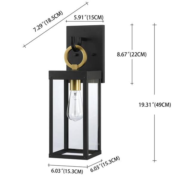 Hukoro Martin 19.3 in. Matte Black Outdoor Wall Lantern with Clear