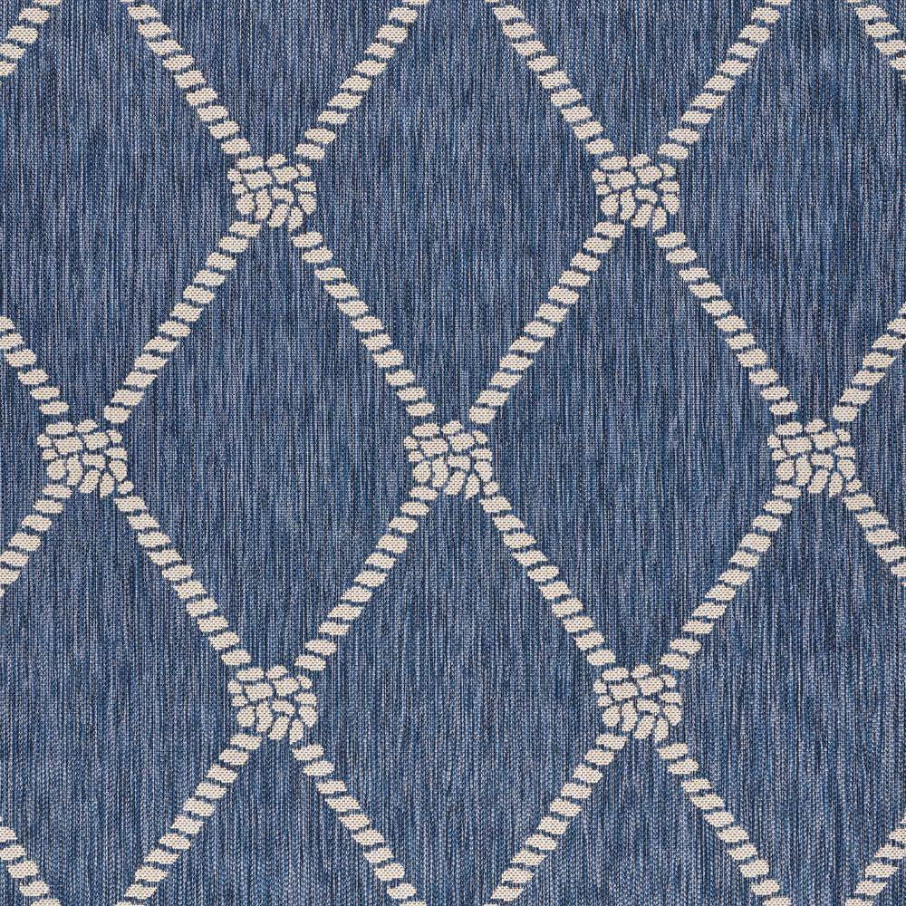 Coastal Charm Blue & White Geometric Flatweave Indoor-Outdoor Rug