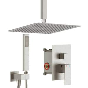 2-Spray Patterns with 2.0 GPM 12 in. Ceiling Mount Rain Shower Head Dual Shower Heads in Brushed Nickel