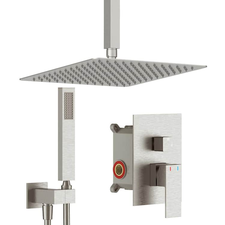 GIVING TREE 2-Spray Patterns with 2.0 GPM 12 in. Ceiling Mount Rain Shower Head Dual Shower Heads in Brushed Nickel