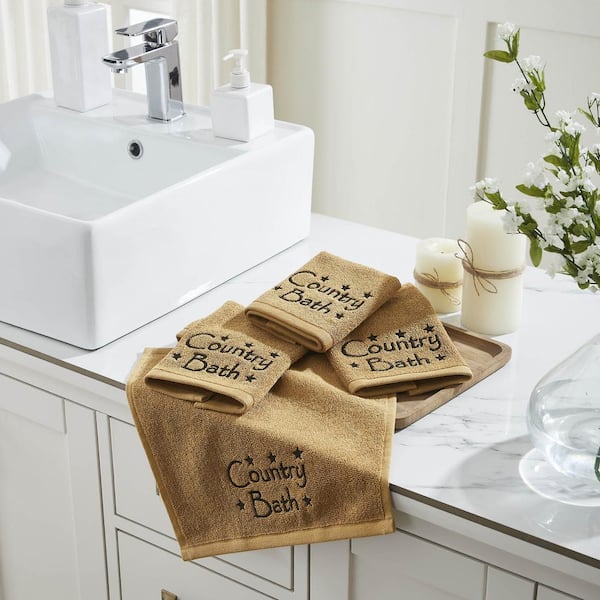 Country Bath Doe Tan Rick Black Stars 100% Cotton Washcloth (Set of 4)