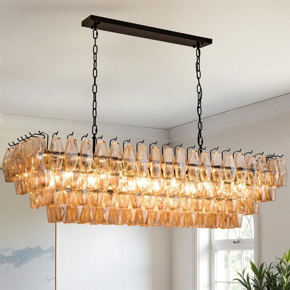 Modern Chandelier 54 in. 19-Lights Linear Black Chandelier w/ Smoky Glass, Chandelier for Dining Room, Living Room price history on PriceWatchPro