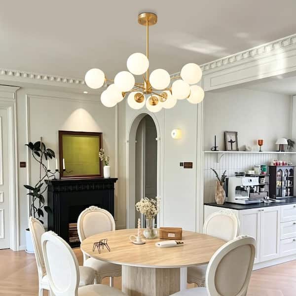 HUOKU CEDER 12-Light Metal Brass Branch Modern Chandelier with
