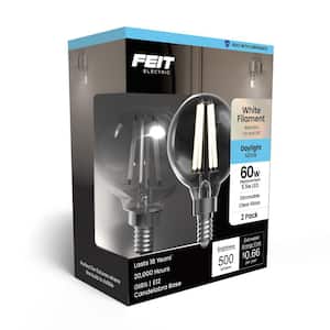 60-Watt Equivalent G16.5 Globe Dimmable White Filament Clear E12 LED Vintage Edison LIght Bulb, Daylight 5000K (2-Pack)