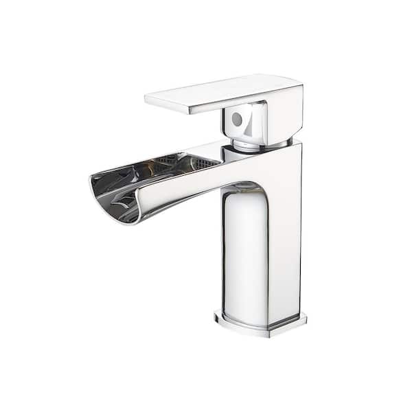 Unbranded Single Handle Single Hole Bathroom Faucet with Waterfall and Drain Assembly in Polished Chrome