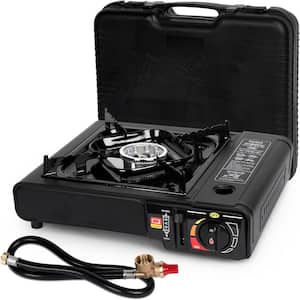Dual Fuel Stove with Butane and Propane Portable Propane Grill in Black with Adapter Hose and Carrying Case Included