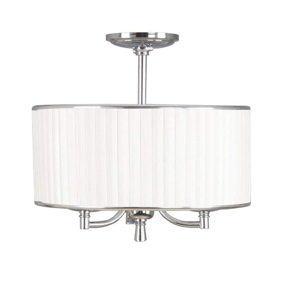 Anya 15 in. 3-Light Chrome Semi-Flush Mount with Pleated Cream Fabric Shade price history on PriceWatchPro