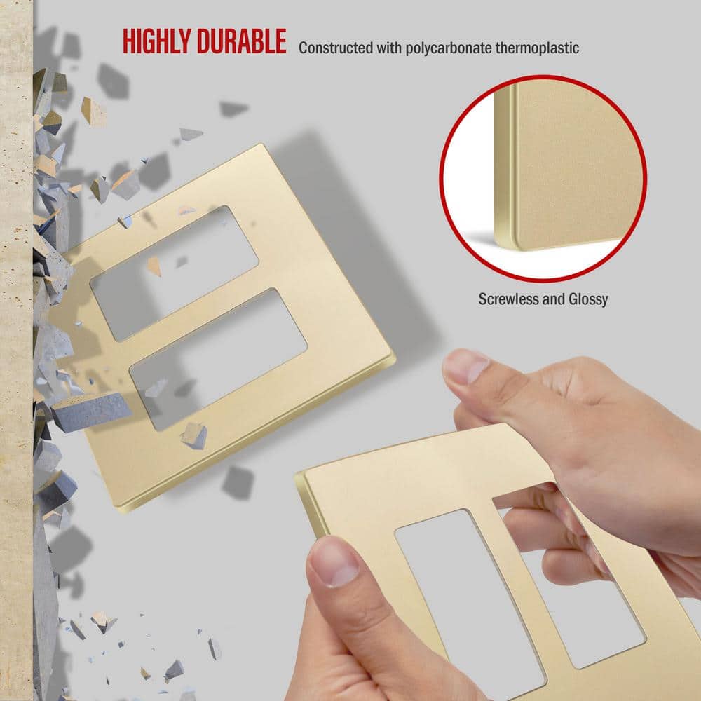 Gold 2-Gang Screwless Decorator Wall Plate