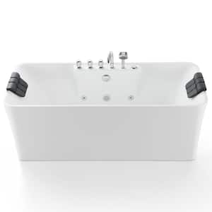 67 in. Center Drain Acrylic Freestanding Flatbottom Whirlpool Bathtub in White with Faucet - Water Jets