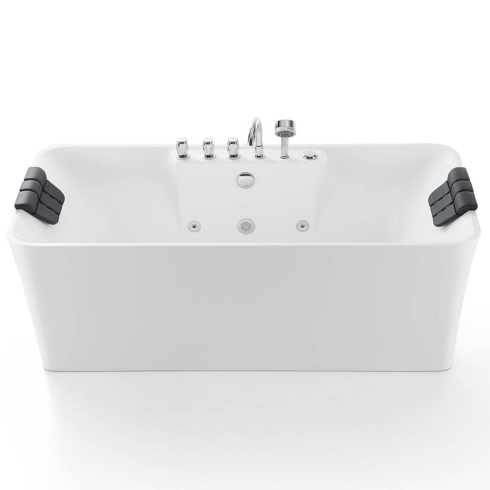 67'' White Acrylic Freestanding Whirlpool Bathtub with Jets
