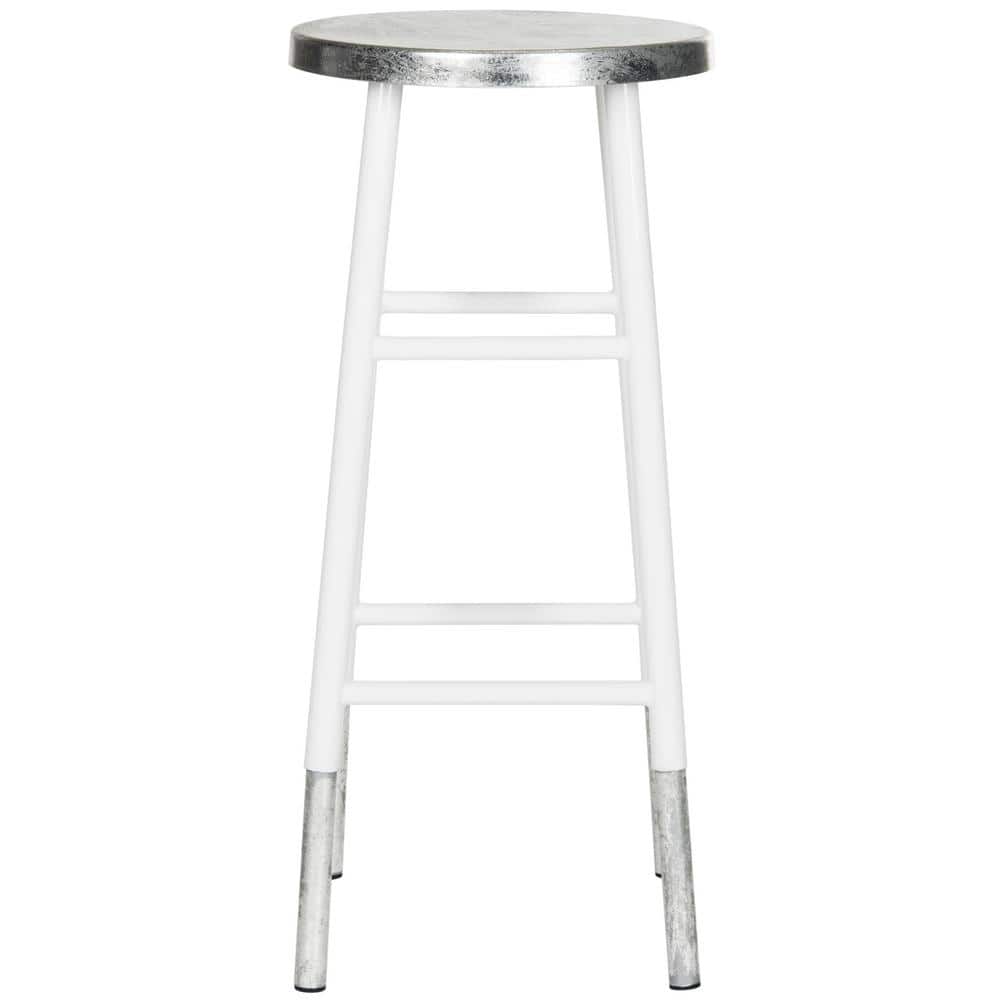 Kenzie 30" White and Silver Iron Bar Stool
