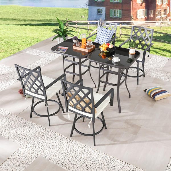 Patio Festival 6-Piece Metal Bar Height Outdoor Dining Set with Beige ...