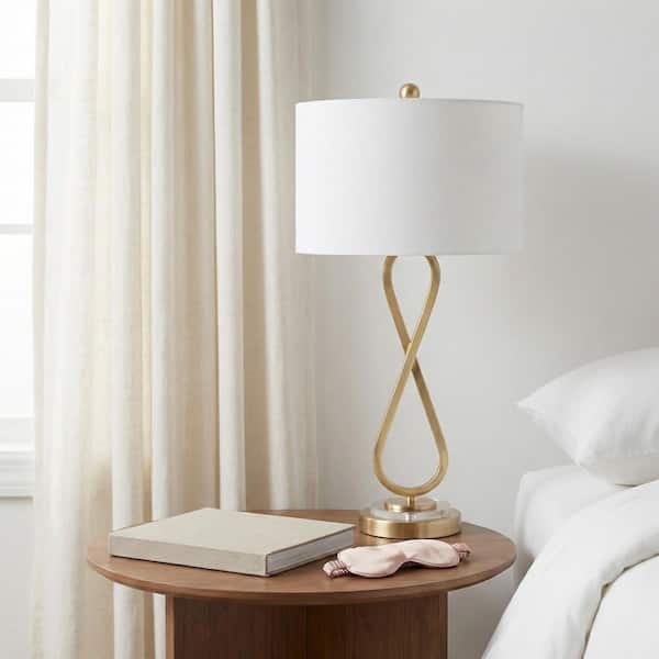 28 in. Gold Metal Infinity Table Lamp Set and White Shade (Set of 2)