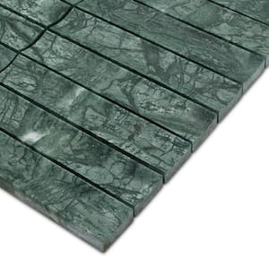 Stacked Indian Green 6 in. x 6 in. Honed Flucted Nero Marquina Natural Marble Mosaic Tile (0.25 sq. ft./Case)