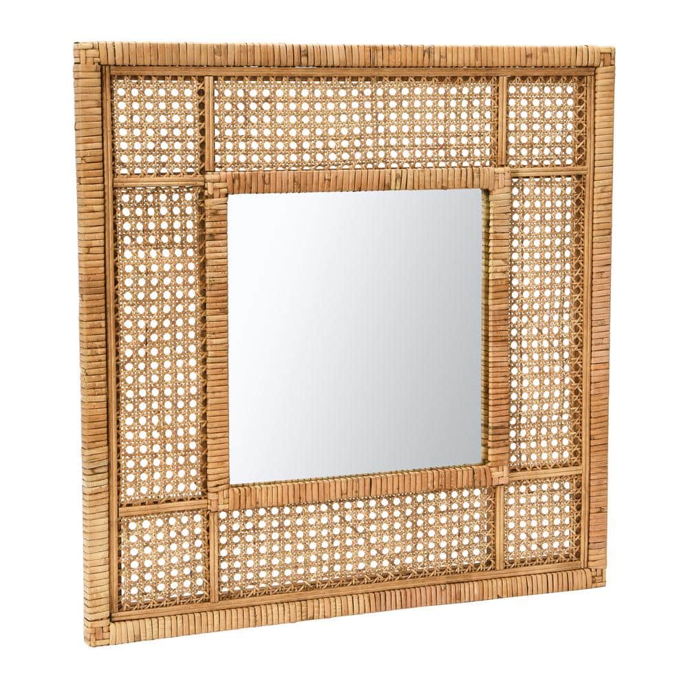 Boho Chic 26" Natural Rattan and Wood Square Wall Mirror