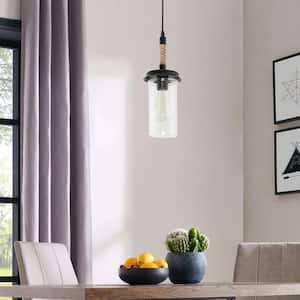 5.5 in. 1-Light Black Modern Farmhouse Glass Lantern Pendant Light